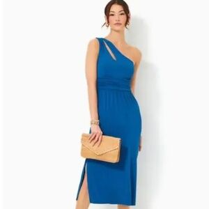 NWT Lilly Pulitzer Barton Blue Helina One Shoulder Midi Dress NWOT Size XL